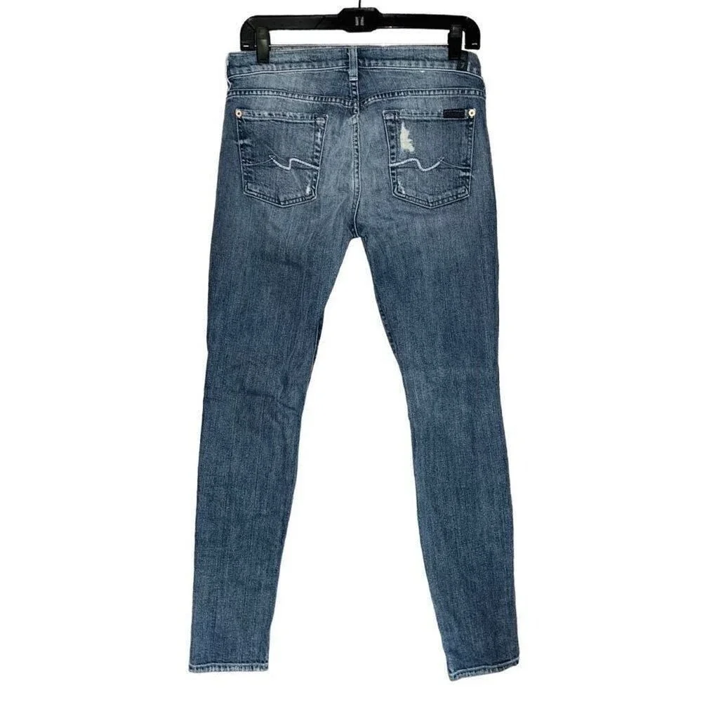 7 For All Mankind The Skinny Distressed Medium Wash Blue Jeans‎ Womens 27